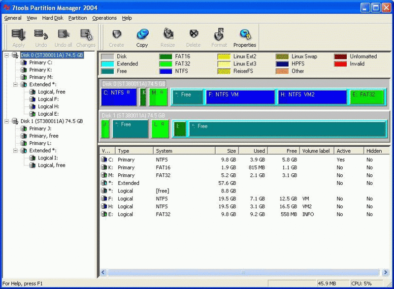 7tools Partition Manager Screenshot